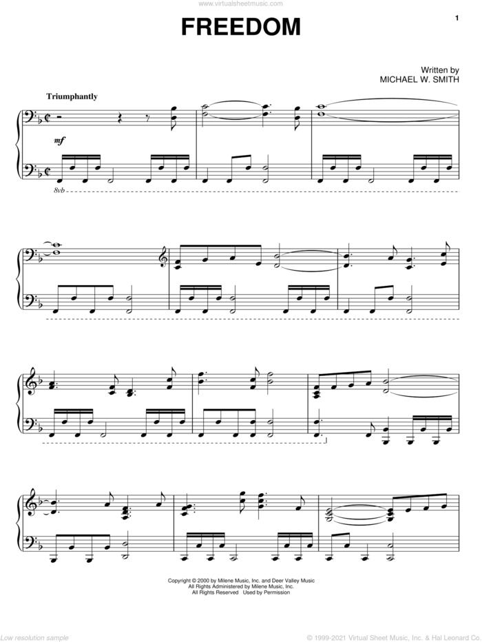 Freedom sheet music for piano solo by Michael W. Smith, intermediate skill level