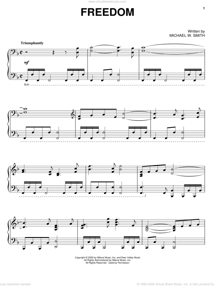 Freedom sheet music for piano solo by Michael W. Smith, intermediate skill level