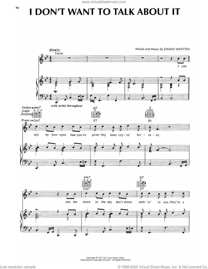I Don't Want To Talk About It sheet music for voice, piano or guitar by Rod Stewart and Danny Whitten, intermediate skill level