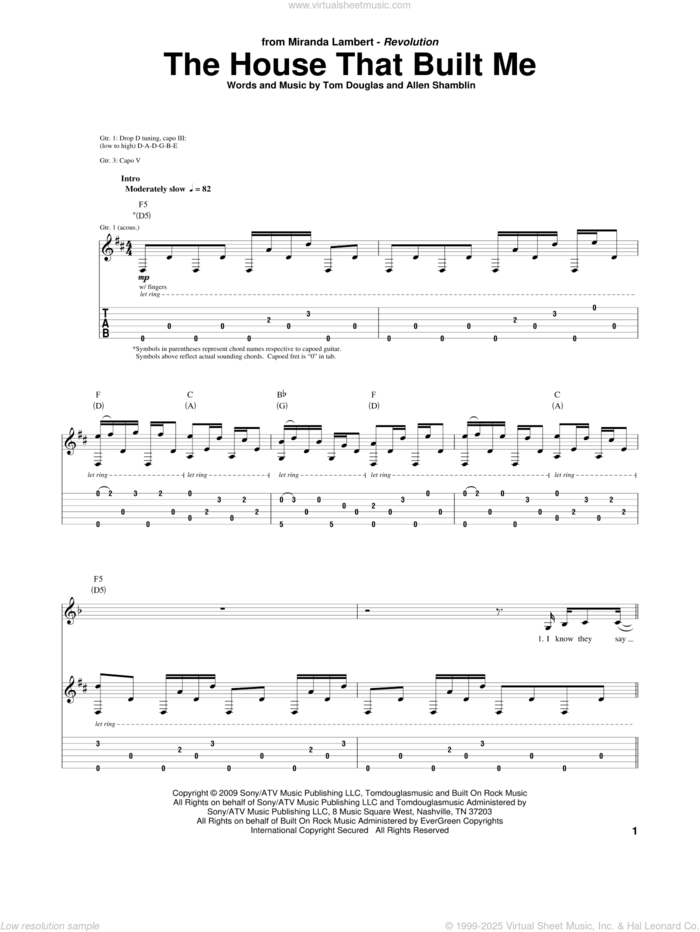 The House That Built Me sheet music for guitar (tablature) by Miranda Lambert, Allen Shamblin and Tom Douglas, intermediate skill level