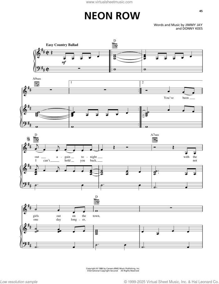 Neon Row sheet music for voice, piano or guitar by George Strait, Donny Kees and Jimmy Jay, intermediate skill level