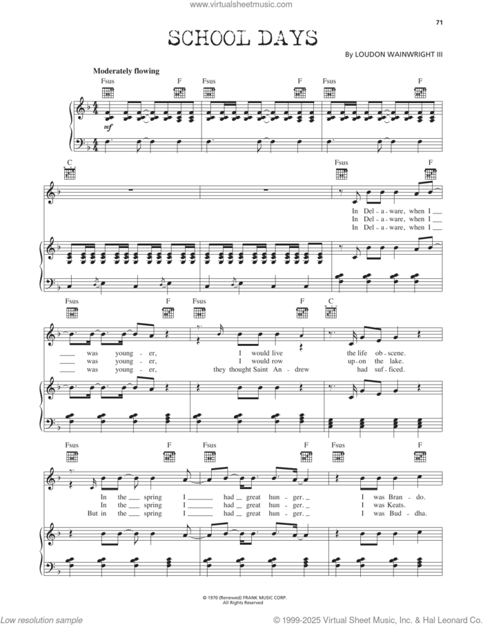 School Days sheet music for voice, piano or guitar by Loudon Wainwright III, intermediate skill level