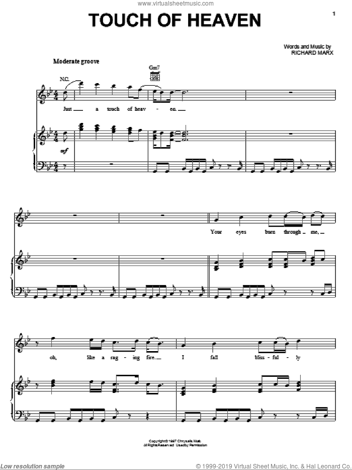 Touch Of Heaven sheet music for voice, piano or guitar by Richard Marx, intermediate skill level