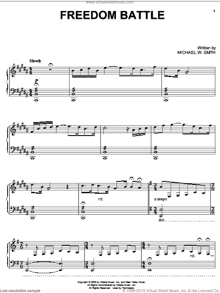 Freedom Battle sheet music for piano solo by Michael W. Smith, intermediate skill level