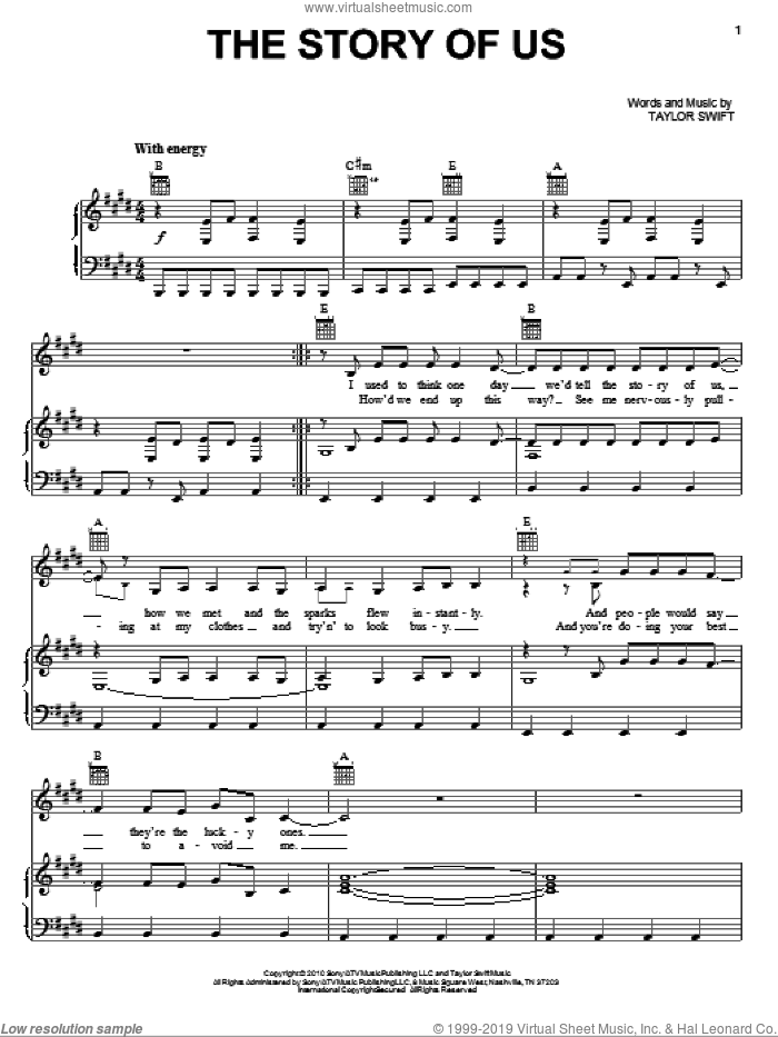 The Story Of Us sheet music for voice, piano or guitar by Taylor Swift, intermediate skill level