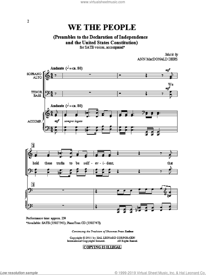 We The People sheet music for choir (SATB: soprano, alto, tenor, bass) by Ann MacDonald Diers, intermediate skill level