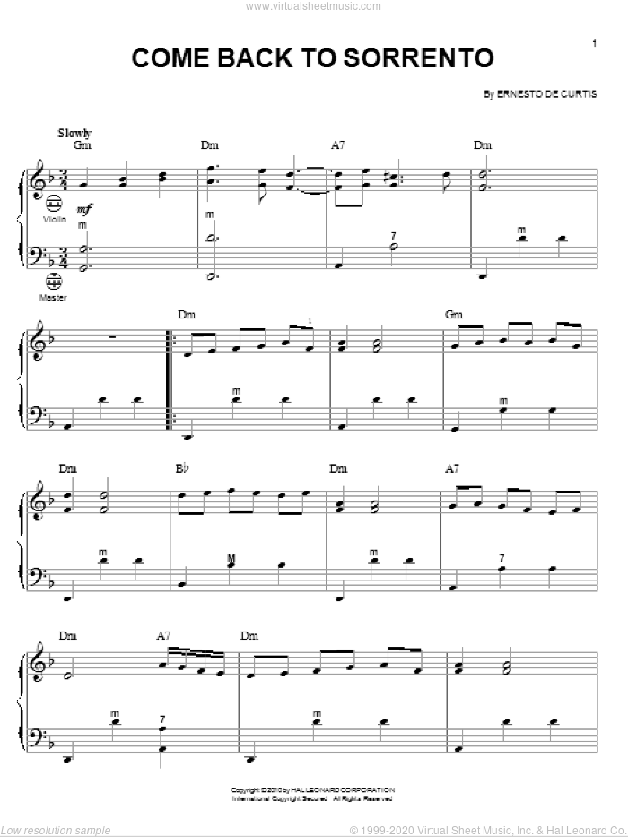 Come Back To Sorrento sheet music for accordion by Dean Martin and Ernesto de Curtis, intermediate skill level