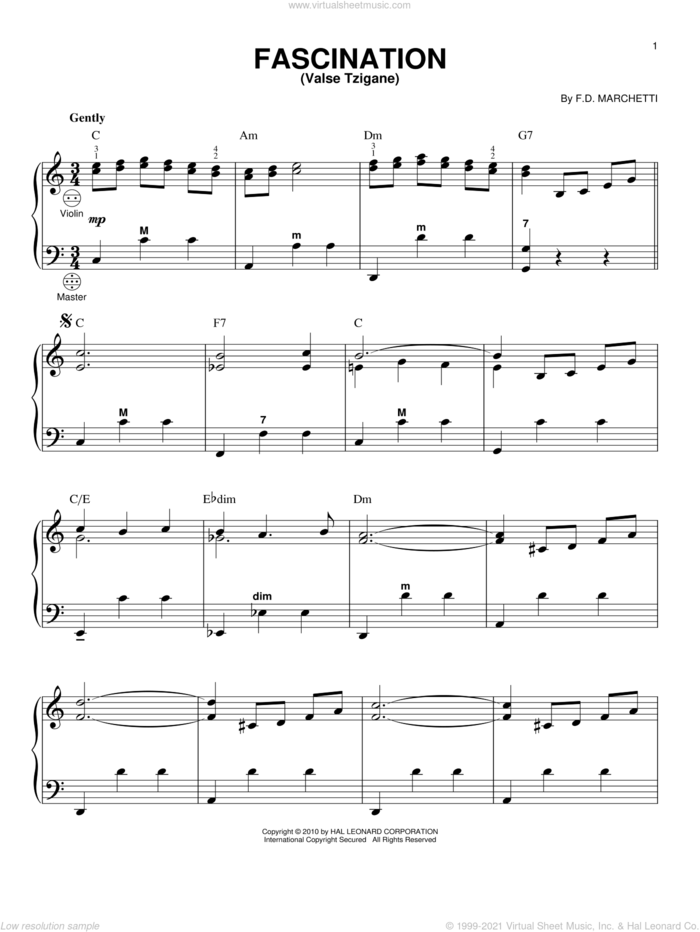 Fascination (Valse Tzigane) sheet music for accordion by Fermo Dante Marchetti, intermediate skill level