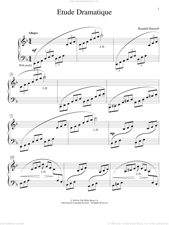 Etude Dramatique sheet music for piano solo (elementary) by Randall Hartsell, classical score, beginner piano (elementary)