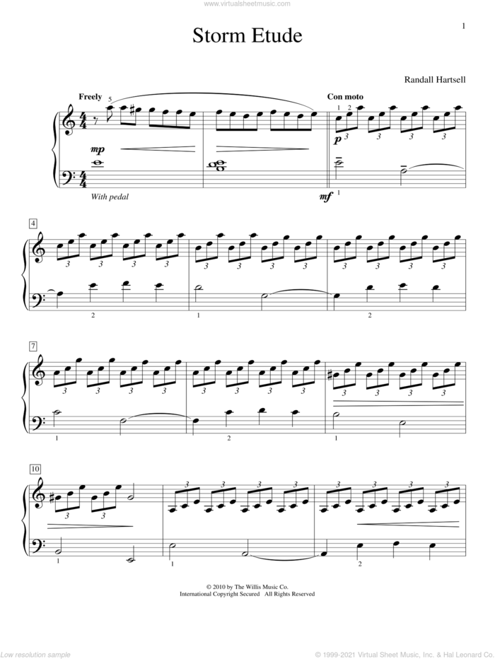 Storm Etude sheet music for piano solo (elementary) by Randall Hartsell, classical score, beginner piano (elementary)