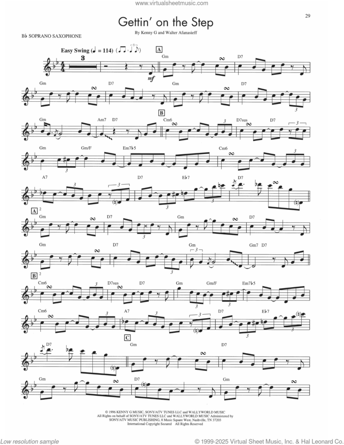Gettin' On The Step sheet music for soprano saxophone solo (transcription) by Kenny G and Walter Afanasieff, intermediate soprano saxophone (transcription)