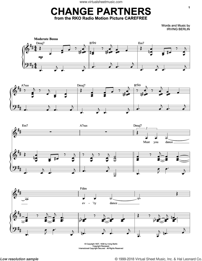 Change Partners sheet music for voice and piano by Frank Sinatra and Irving Berlin, intermediate skill level