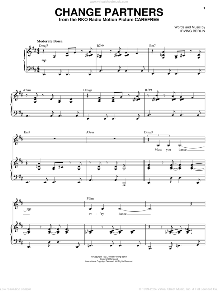 Change Partners sheet music for voice and piano by Frank Sinatra and Irving Berlin, intermediate skill level