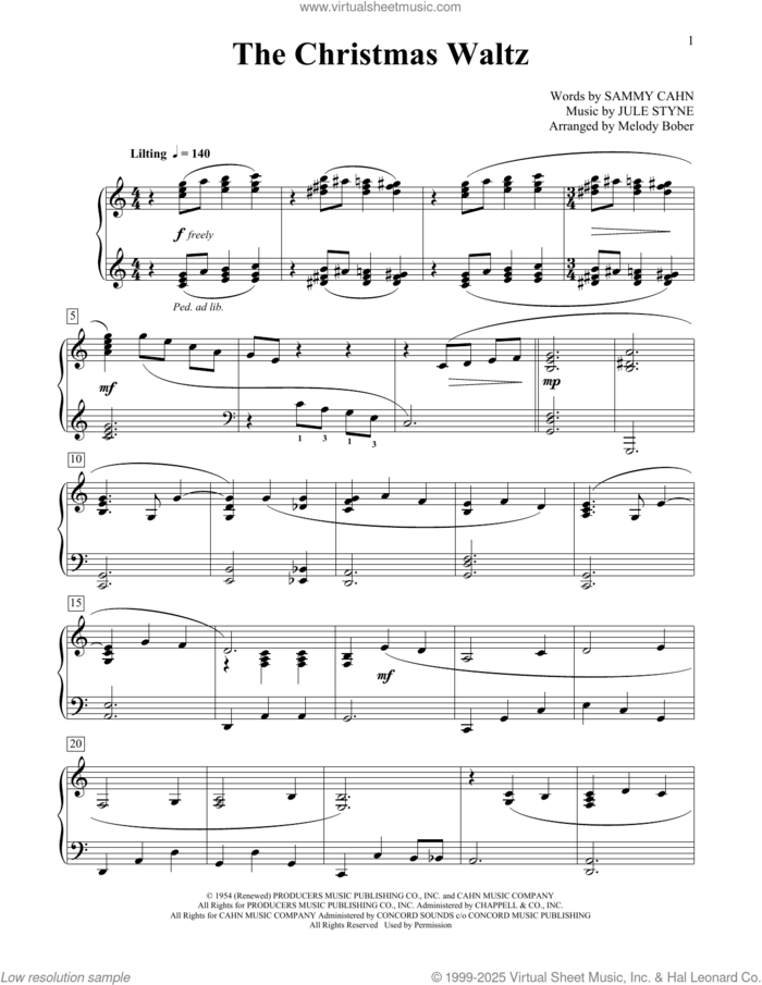 The Christmas Waltz sheet music for piano solo (elementary) by Jule Styne and Sammy Cahn, beginner piano (elementary)