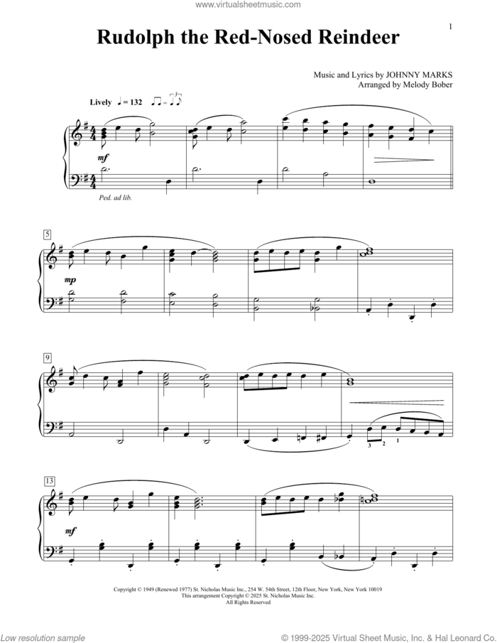 Rudolph The Red-Nosed Reindeer sheet music for piano solo (elementary) by John Denver and Johnny Marks, beginner piano (elementary)