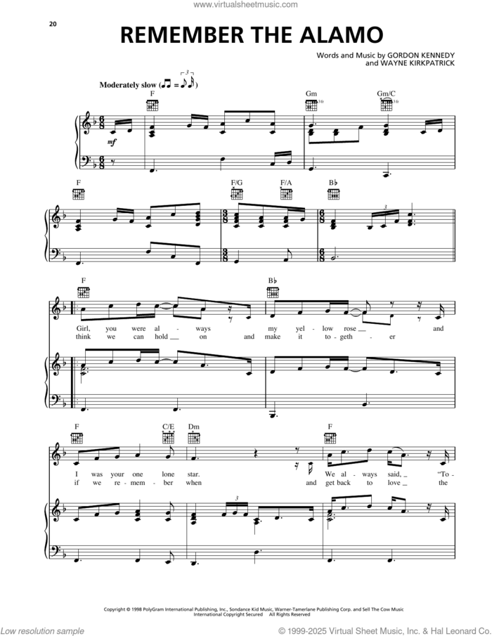 Remember The Alamo sheet music for voice, piano or guitar by George Strait, Gordon Kennedy and Wayne Kirkpatrick, intermediate skill level