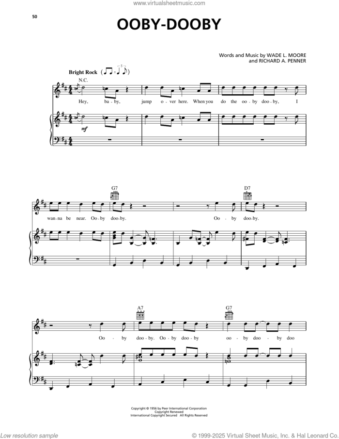 Ooby-Dooby sheet music for voice, piano or guitar by Roy Orbison, Richard A. Penner and Wade L. Moore, intermediate skill level