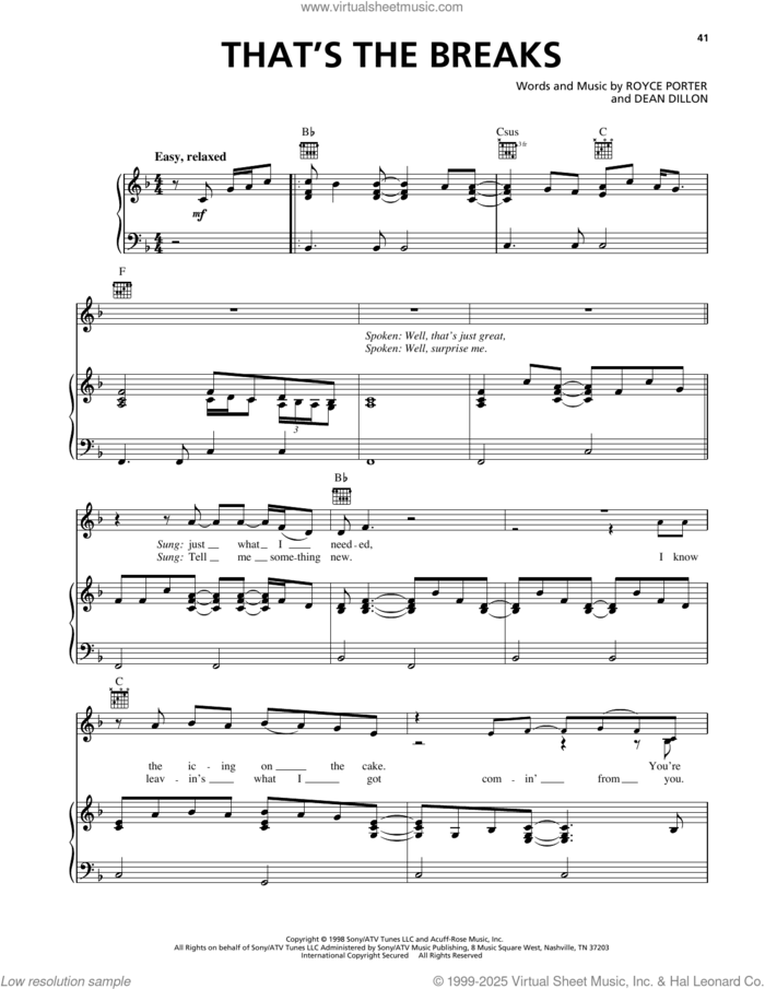 That's The Breaks sheet music for voice, piano or guitar by George Strait, Dean Dillon and Royce Porter, intermediate skill level