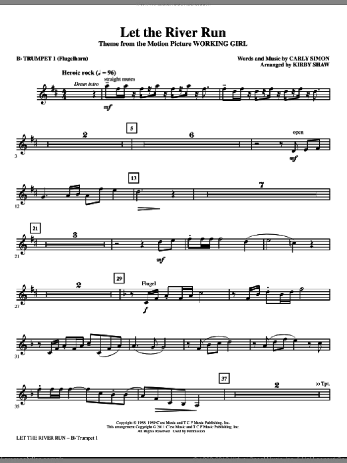 Let The River Run (complete set of parts) sheet music for orchestra/band by Kirby Shaw and Carly Simon, intermediate skill level