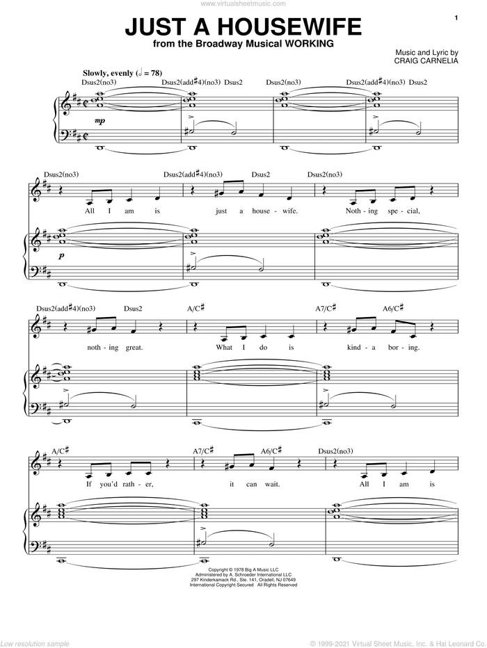 Just A Housewife sheet music for voice and piano by Craig Carnelia, intermediate skill level
