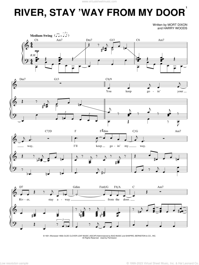 River, Stay 'Way From My Door sheet music for voice and piano by Frank Sinatra, Harry Woods and Mort Dixon, intermediate skill level