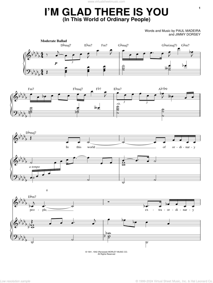 I'm Glad There Is You (In This World Of Ordinary People) sheet music for voice and piano by Frank Sinatra, Jimmy Dorsey and Paul Madeira, intermediate skill level