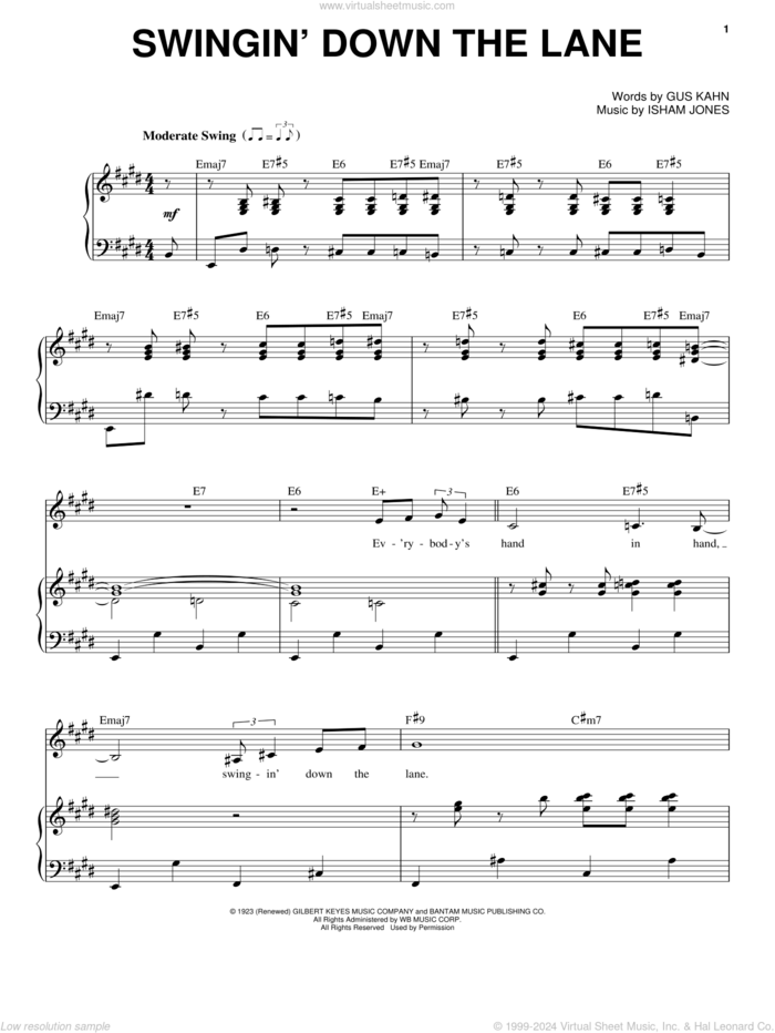 Swingin' Down The Lane sheet music for voice and piano by Frank Sinatra, Gus Kahn and Isham Jones, intermediate skill level