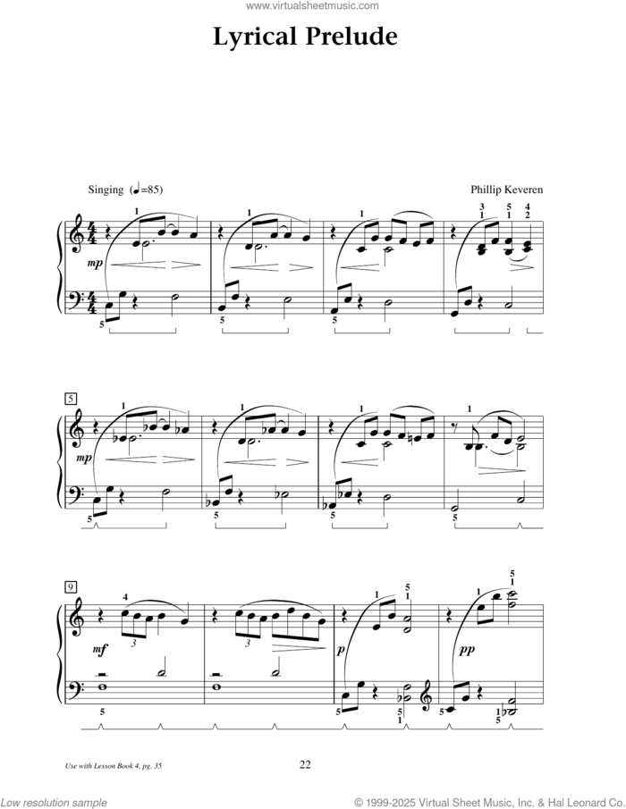 Lyrical Prelude sheet music for piano solo (elementary) by Phillip Keveren, beginner piano (elementary)