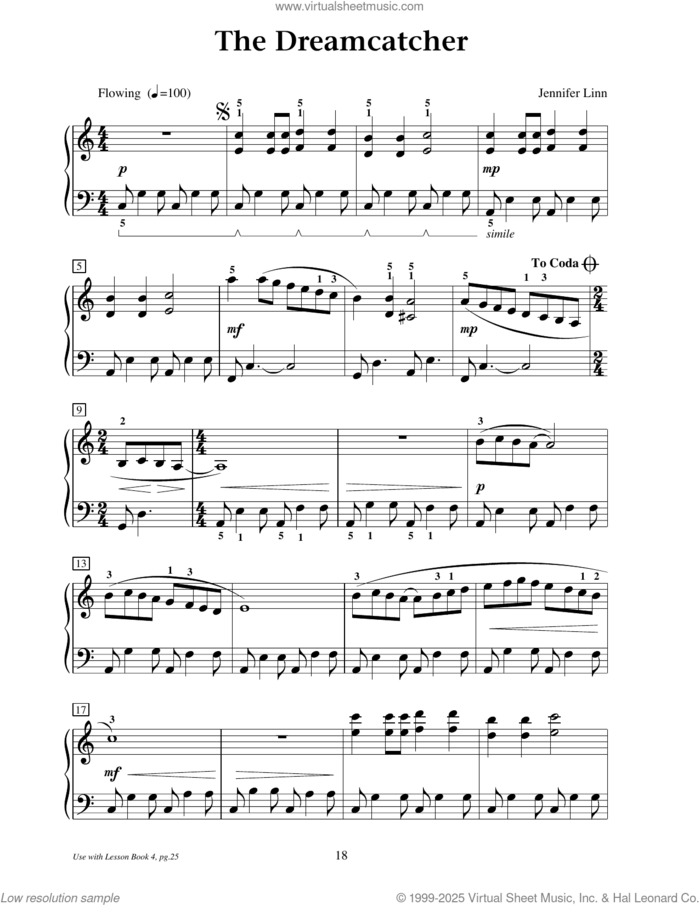 The Dreamcatcher sheet music for piano solo (elementary) by Jennifer Linn, beginner piano (elementary)