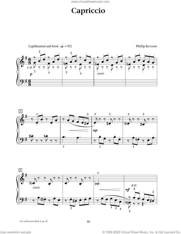 Capriccio sheet music for piano solo (elementary) by Phillip Keveren, beginner piano (elementary)