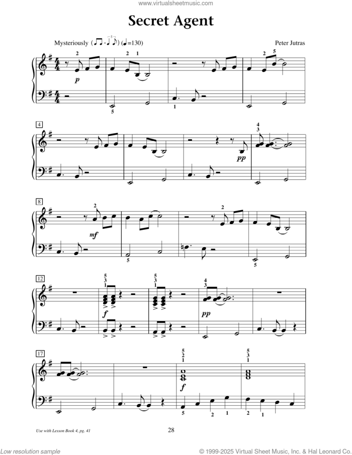 Secret Agent sheet music for piano solo (elementary) by Peter Jutras, beginner piano (elementary)