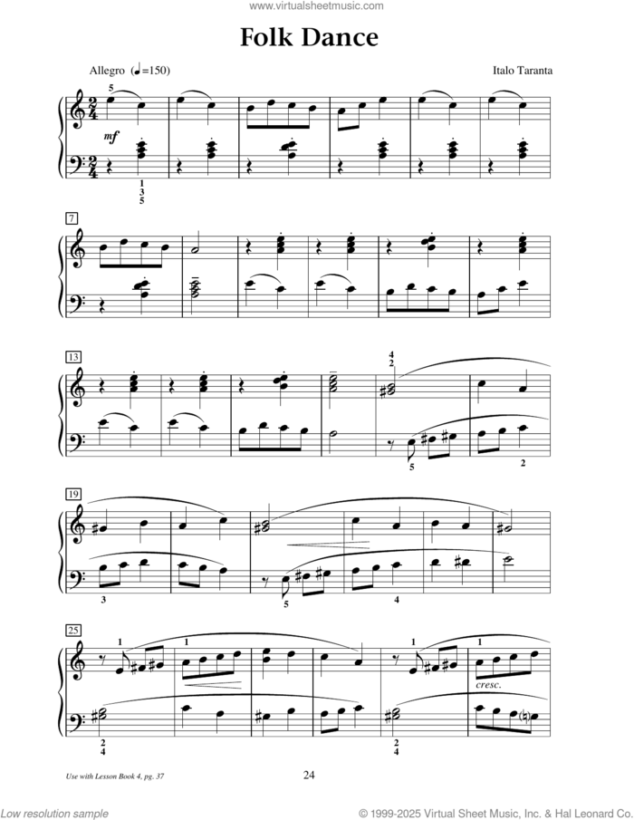 Folk Dance sheet music for piano solo (elementary) by Italo Taranta, beginner piano (elementary)