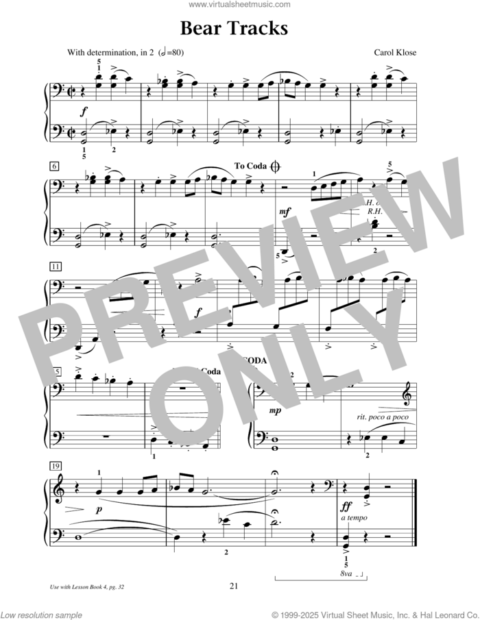 Bear Tracks sheet music for piano solo (elementary) by Carol Klose, beginner piano (elementary)
