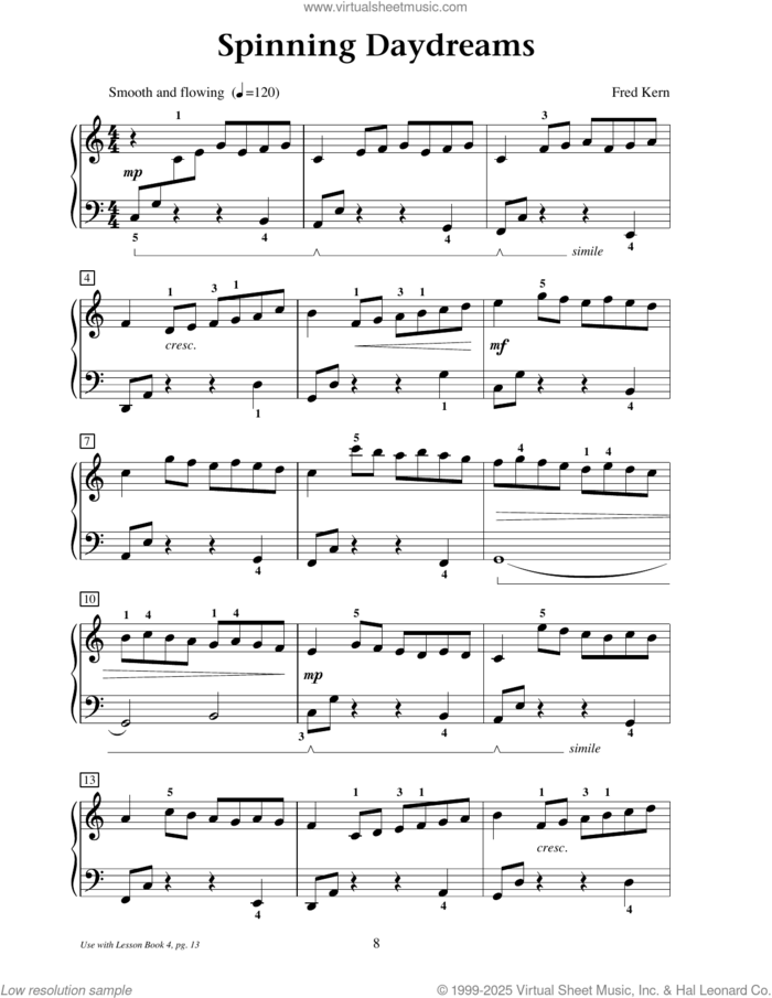 Spinning Daydreams sheet music for piano solo (elementary) by Fred Kern, beginner piano (elementary)