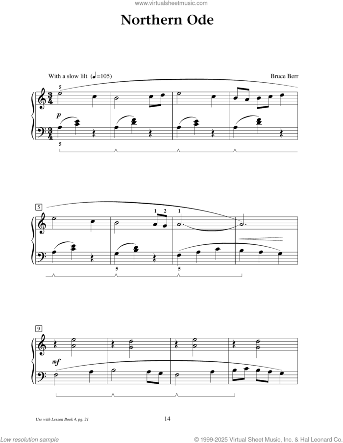 Northern Ode sheet music for piano solo (elementary) by Bruce Berr, beginner piano (elementary)