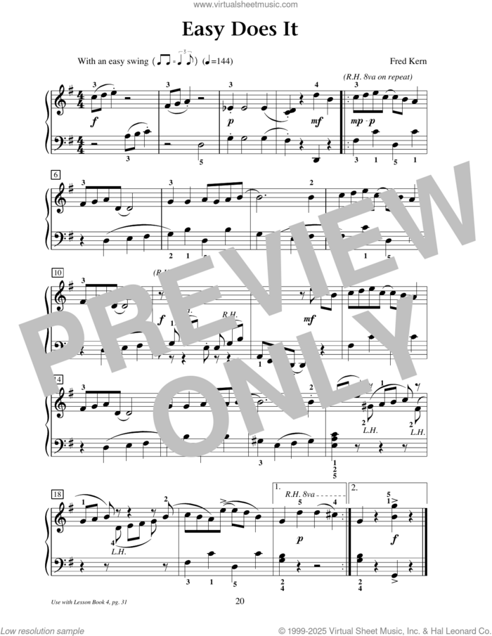 Easy Does It sheet music for piano solo (elementary) by Fred Kern, beginner piano (elementary)