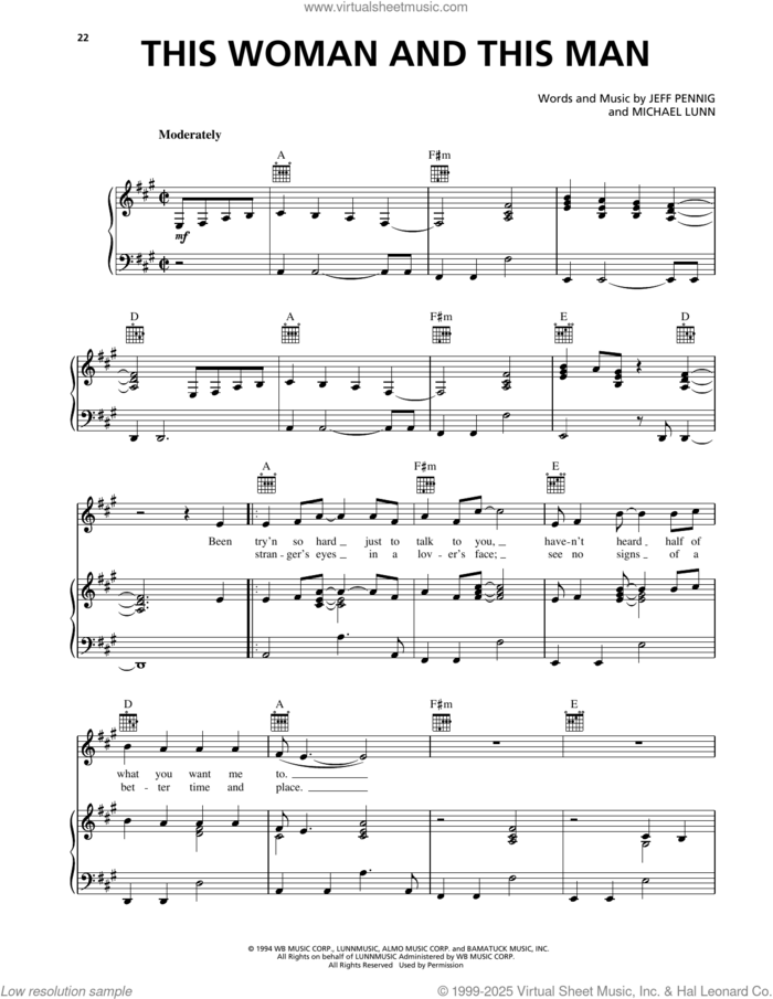 This Woman This Man sheet music for voice, piano or guitar by Clay Walker, Jeff Pennig and Michael Lunn, intermediate skill level