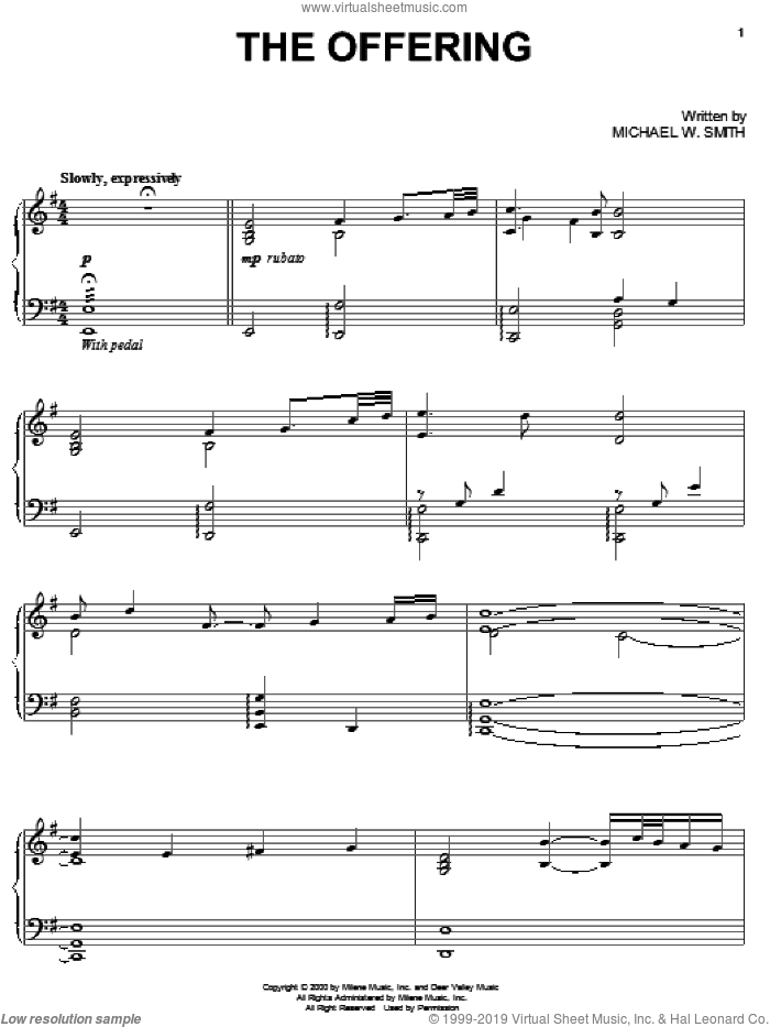 The Offering sheet music for piano solo by Michael W. Smith, intermediate skill level