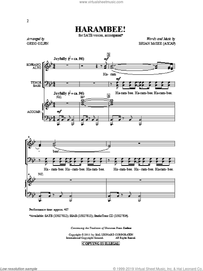 Harambee! sheet music for choir (SATB: soprano, alto, tenor, bass) by Greg Gilpin and Brian McSee, intermediate skill level