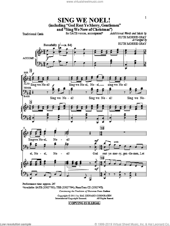 Sing We Noel sheet music for choir (SATB: soprano, alto, tenor, bass) by Ruth Morris Gray, intermediate skill level