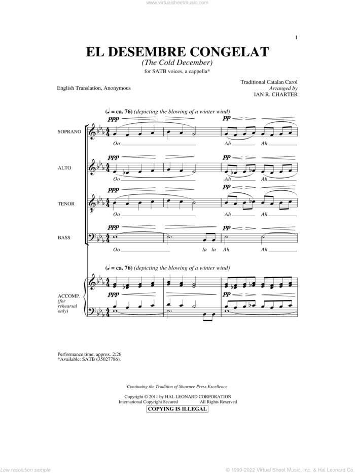 El Desembre Congelat sheet music for choir (SATB: soprano, alto, tenor, bass) by Ian R. Charter, intermediate skill level