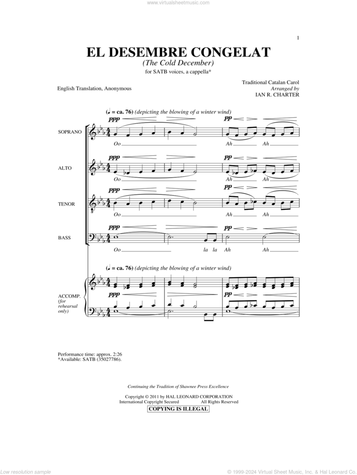 El Desembre Congelat sheet music for choir (SATB: soprano, alto, tenor, bass) by Ian R. Charter, intermediate skill level