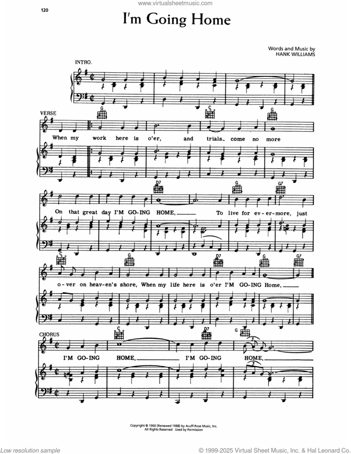 I'm Going Home sheet music for voice, piano or guitar by Hank Williams, intermediate skill level