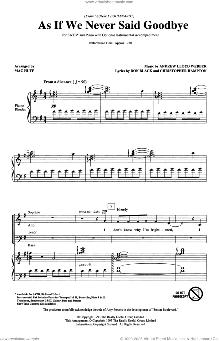 As If We Never Said Goodbye (from Sunset Boulevard) (arr. Mac Huff) sheet music for choir (SATB: soprano, alto, tenor, bass) by Andrew Lloyd Webber, Mac Huff, Christopher Hampton and Don Black, intermediate skill level