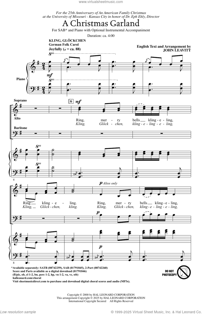 A Christmas Garland sheet music for choir (SAB: soprano, alto, bass) by John Leavitt, intermediate skill level