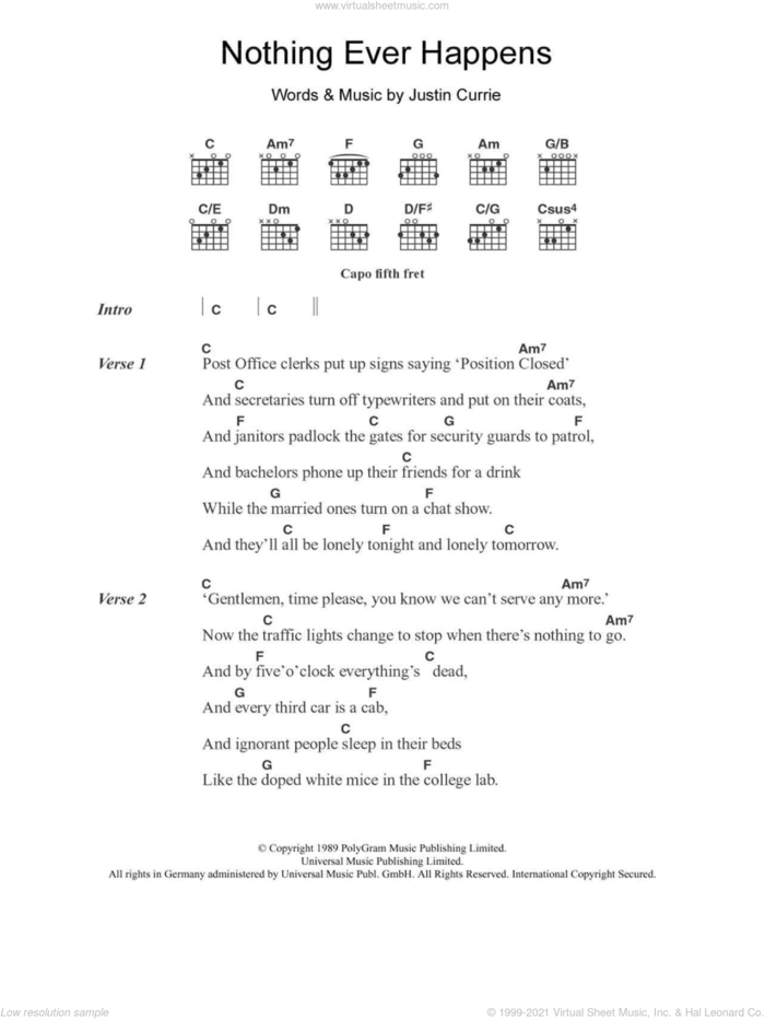 Nothing Ever Happens sheet music for guitar (chords) by Del Amitri and Justin Currie, intermediate skill level