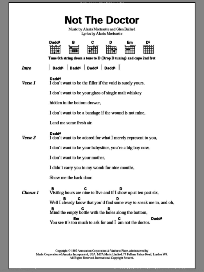 Not The Doctor sheet music for guitar (chords) by Alanis Morissette, intermediate skill level