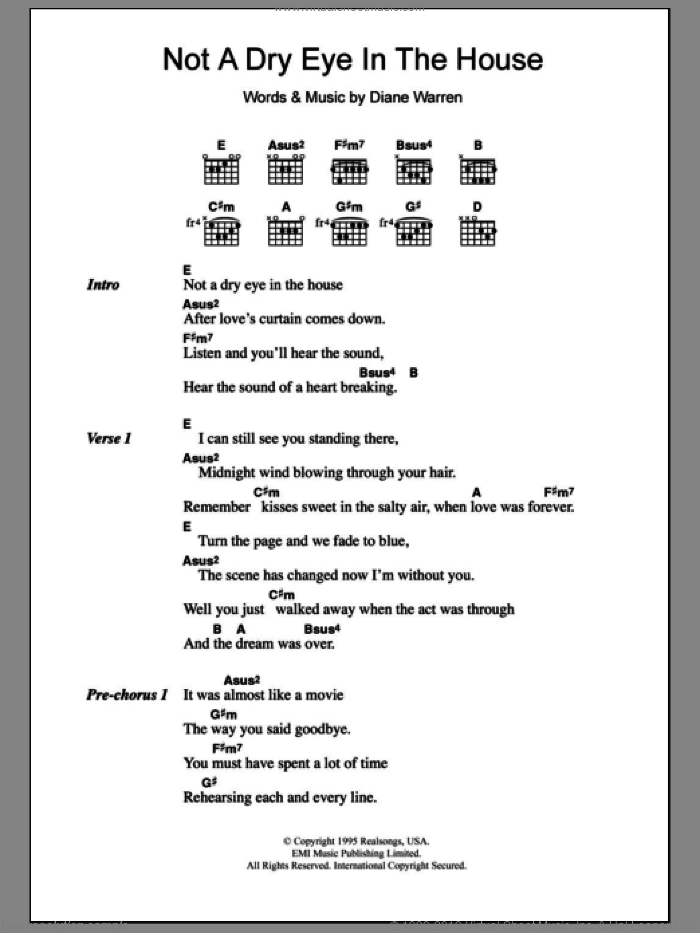 Not A Dry Eye In The House sheet music for guitar (chords) by Meat Loaf and Diane Warren, intermediate skill level
