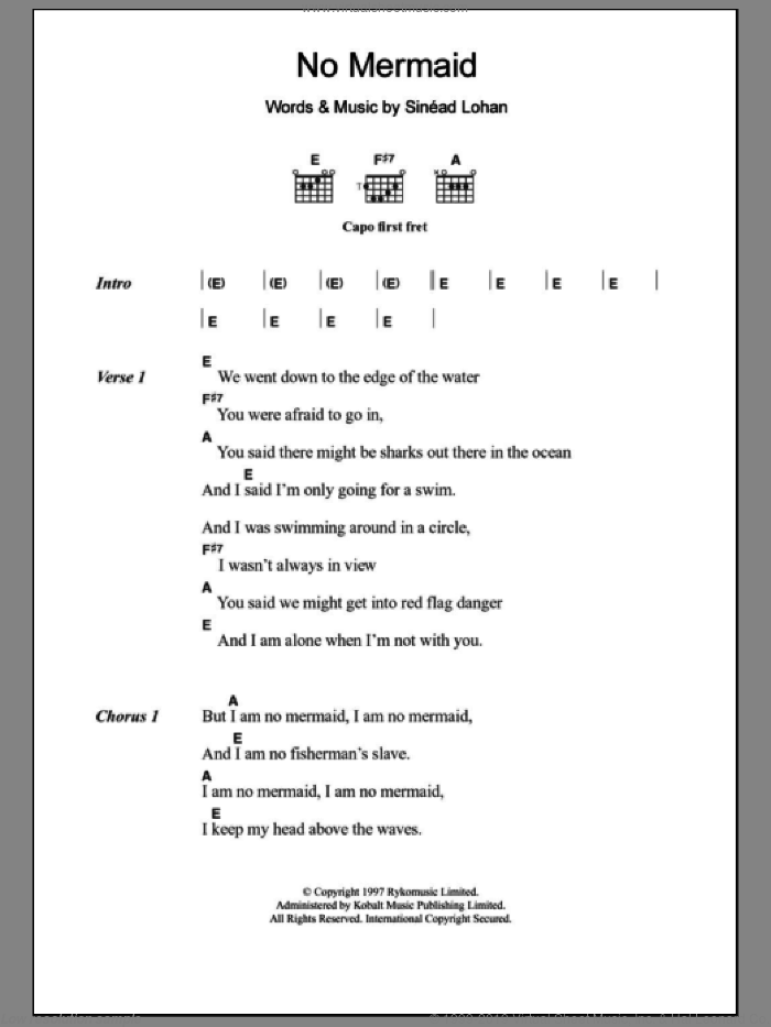 No Mermaid sheet music for guitar (chords) by Sinead Lohan, intermediate skill level
