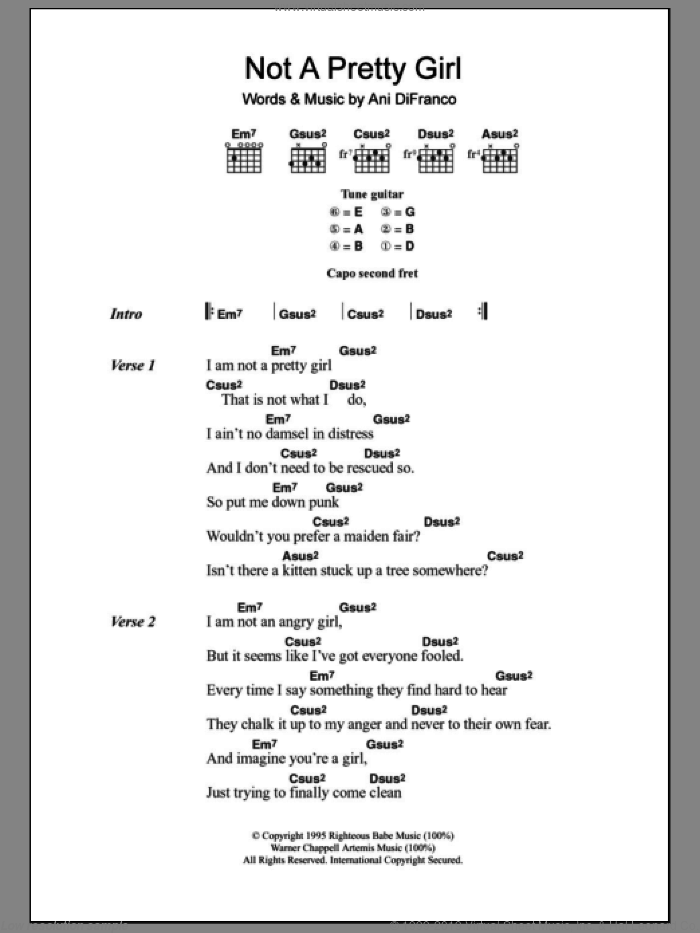 Not A Pretty Girl sheet music for guitar (chords) by Ani DiFranco, intermediate skill level